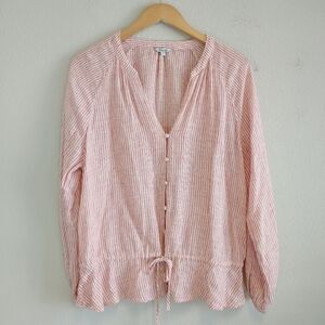 Rails Women's Red and White Marti Scarlet Stripe Blouse Sz L Coastal Linen Blend